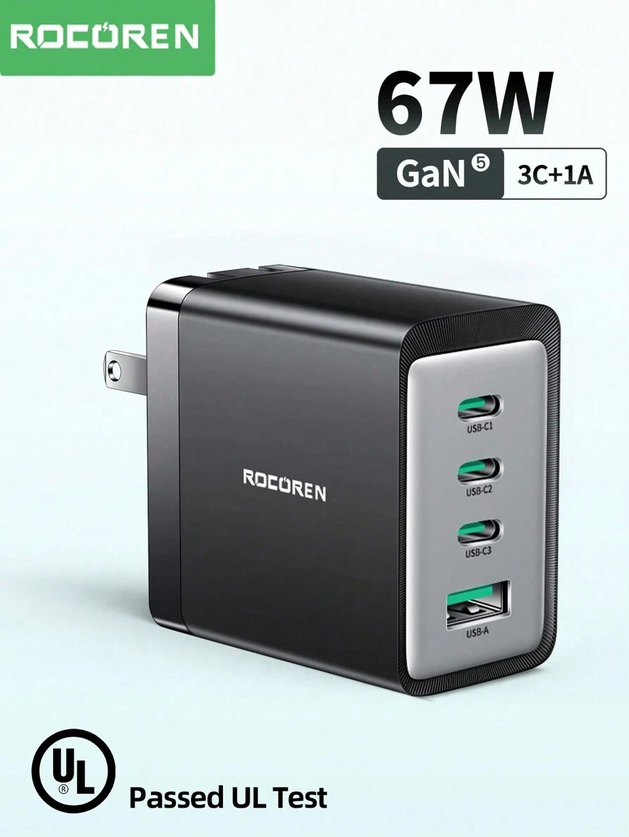 Rocoren USB C Bộ sạc , 67W Công nghệ 4 Sạc nhanh PPS 65W PD USB C Tường Bộ sạc , Đa cổng Có thể mang đi Nhanh Bộ sạc Chặn Đối với MacBook Pro/Air , iPad , , S23 , Máy tính xách tay , Phích cắm US - phích cắm Mỹ - Xem 1