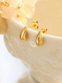 1pair Stainless Steel Korean Style Fashion Simple Versatile Luxury Light Drop Earrings With Unique Design, Sweet Style And Gentle Elegant For Daily Wear, And Elegant Mini Water Drop Shape