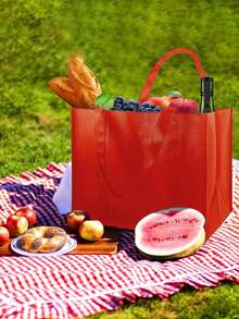 可重複使用的購物袋,可摺疊的耐用購物手提包,加固手柄,大容量,紅色 - 紅色 - 查看 4