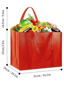 可重複使用的購物袋,可摺疊的耐用購物手提包,加固手柄,大容量,紅色 - 紅色 - 查看 2