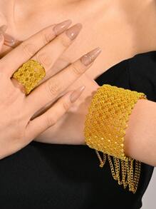 18K vergoldetes 2 Stücke Armbänder- und Ringe-Set für Frauen, elegantes Schmuckset für Hochzeit, Party