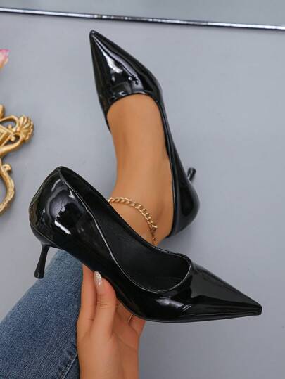 Pointed Toe Stiletto Heels 2024 New Arrival, Comfortable In Big Size, Suitable For Work & Commute, Versatile Shoes, Sexy Black Low Vamp Women's Medium Heels