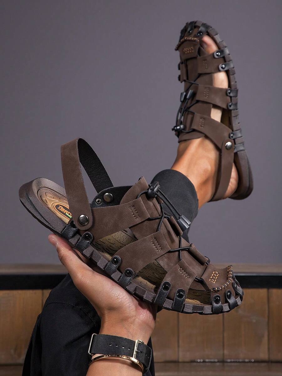 Sandalias De Senderismo Transpirables De Talla Grande Para Hombres Al Aire Libre Con Puntera Protectora Para El Verano - Marrón - Ver 1