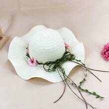 1pc Women's Flower Decorated Woven Straw Hat With Wide Brim And Adjustable Headband For Sun Protection, Suitable For Daily Outings, Beach, Vacation, Etc. Various Colors Available Boho Valentine's Day Valentines - Multicolor - View 7