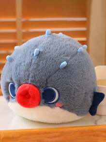 1只圓形河豚布娃娃,卡通醜可愛的大嘴巴河豚布娃娃坐墊,超可愛寵物河豚,治癒系毛絨玩具娃娃床上好夥伴玩具