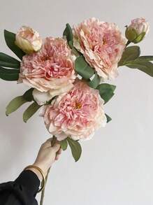 1pc/2pcs/3pcs flores de peônia de borda assada premium, decoração de sala de estar, flores artificiais, casamento (branco, rosa claro, rosa escuro, rosa roxo, azul), dia dos namorados, presente - Rosa - Ver 1