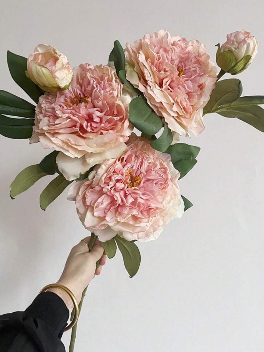 1pc/2pcs/3pcs flores de peônia de borda assada premium, decoração de sala de estar, flores artificiais, casamento (branco, rosa claro, rosa escuro, rosa roxo, azul), dia dos namorados, presente - Rosa - Ver 1