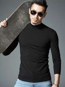 Camiseta De Cuello Alto Para Hombres De Color Sólido