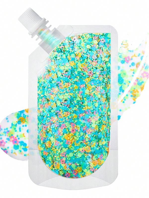 1pc Music Festival Glitter Sequins Gel In Fluorescent Blue, Green, Orange, Pink For Women's Makeup, Non-Sticky Holographic 3d Glitter Gel Art For Eyeshadow, Face, Body, Hair, Stage Decoration, Shine Makeup, Waterproof & Easy To Clean, Great For Festival, Party, Anniversary, Gift