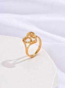 1只新款時尚極簡空心心形字母細節開口戒指,銅製,適用於女性,日常佩戴,生日禮物 - 戒指 - 查看 35