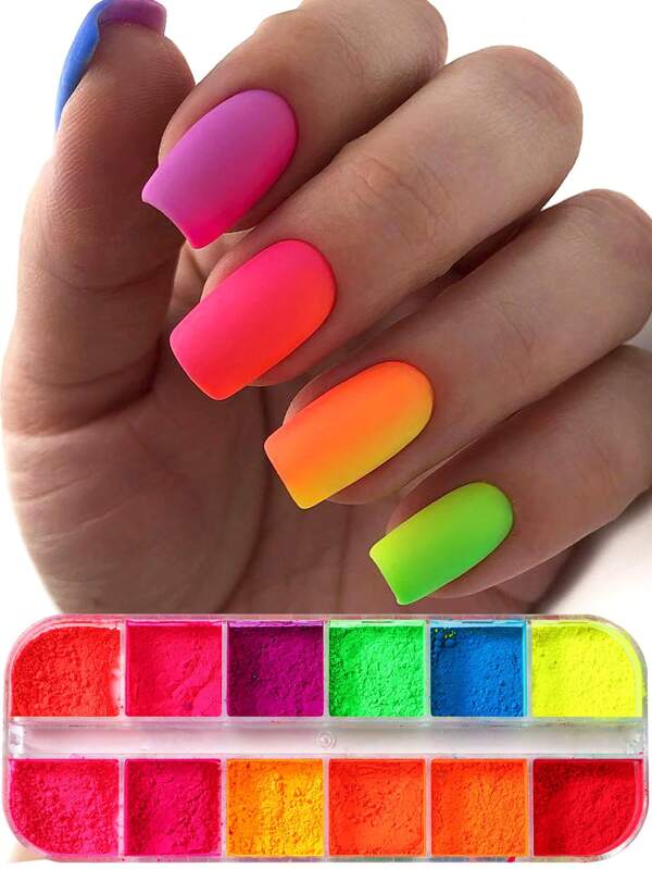 12 Gitter Gradient Neon Nagelpulver Pigment Rosa Gelb Ombre Nagel Kunst Glitzer Charme Bunte Diy Nägel Kunst Dekorationen Pigment Staub Maniküre