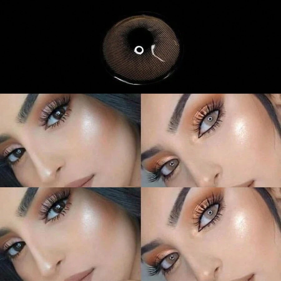 1pair/2Pcs Ocre Colored Contact Lenses 1 Year Disposable 14.2mm - Brown - View 1