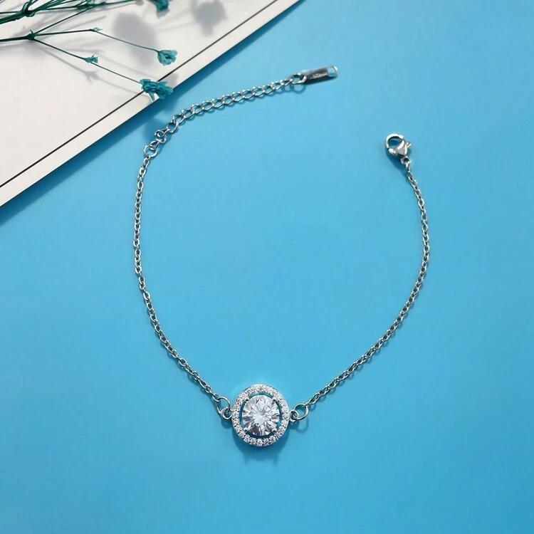 1 Pieza Pulsera elegante y magnífica de estilo avanzado, con circonita cúbica, de cobre y acero inoxidable, adecuada como regalo y decoración diaria - Plateado - Ver 5