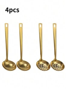 1/4/6pcs Stainless Steel Kitchen Utensil Set, Including Serving Spoon, Salad Spoon, Cake Shovel, Skimmer, Small Spoon And Turner. Multi-Purpose Cutlery Set For Home, Restaurant, Party, Etc. ,Kitchen,Christmas Gift - Gold - View 13