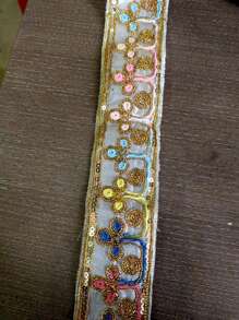 Manufacturer Direct Retro Embroidery Sparkling Floral Lace Trimmed Woven Barcode Iridescent Shoe Material Ribbon - Color - View 1