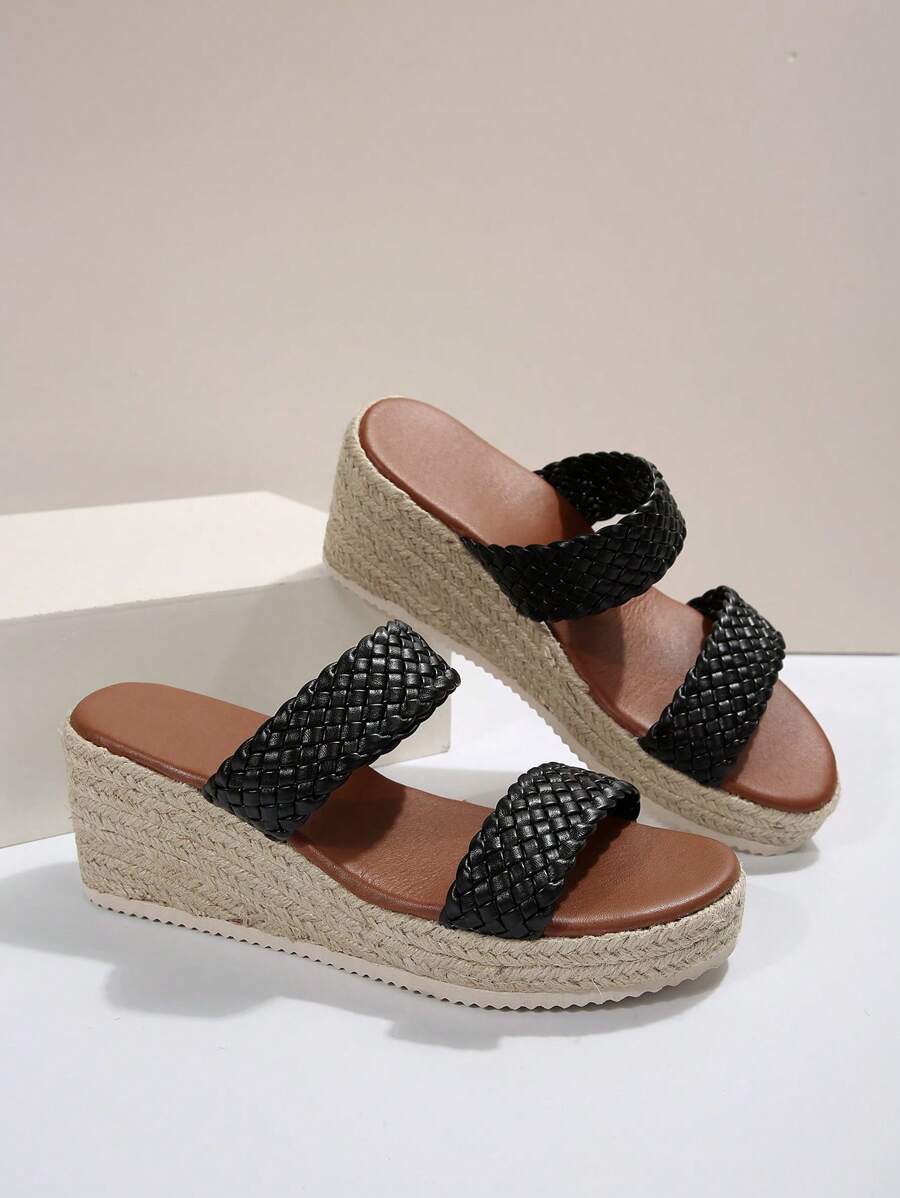 Women's Classic Fashion Casual Elegant Comfortable Beach Resort Beach Bohemian Versatile Lightweight Wedge Thick Bottom Fashionable Woven Hemp Sandals, Multiple Colors Available