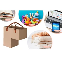 Stair Basket Storage Organizer With Leather Handles, Large Capacity Foldable Home Toys Misc. Storage Bin - Khaki - View 3