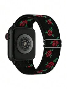 1条可调节尼龙印花表带，兼容38mm、40mm、41mm、42mm、44mm、45mm、49mm Ultra/SE/9/8/7/6/5/4/3/2/1等型号，男女皆宜，多色柔软尼龙编织表带，是学生返校的理想礼物。 - 黑底玫瑰花 - 查看 1
