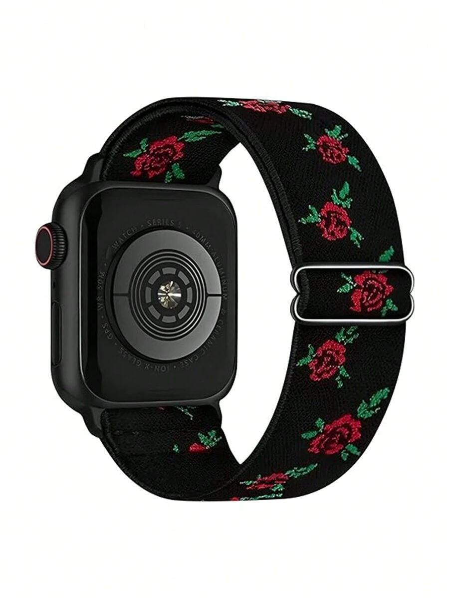 1条可调节尼龙印花表带,兼容38mm、40mm、41mm、42mm、44mm、45mm、49mm Ultra/SE/9/8/7/6/5/4/3/2/1等型号,男女皆宜,多色柔软尼龙编织表带,是学生返校的理想礼物。 - 黑底玫瑰花 - 查看 1