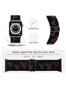 1条可调节尼龙印花表带，兼容38mm、40mm、41mm、42mm、44mm、45mm、49mm Ultra/SE/9/8/7/6/5/4/3/2/1等型号，男女皆宜，多色柔软尼龙编织表带，是学生返校的理想礼物。 - 黑底玫瑰花 - 查看 2