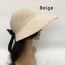 1頂女款夏日新款帽子,韓版時尚大邊沙灘遮陽帽,帶有防uv功能 - A - 查看 6