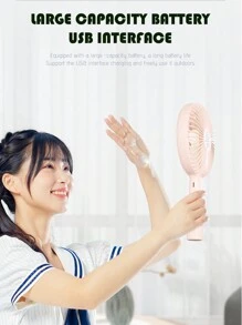 MEET SUN 1pc Rechargeable Handheld/Table Fan With 1200mah Lithium Battery, Detachable Base And 3 Wind Speeds - Pink - View 3