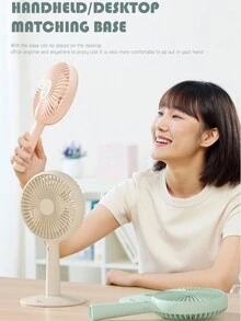 MEET SUN 1pc Rechargeable Handheld/Table Fan With 1200mah Lithium Battery, Detachable Base And 3 Wind Speeds - Pink - View 5