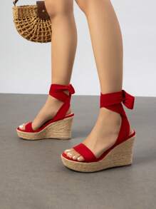 Women's Platform Wedges  Sandals Open Toe Espadrilles Tie Lace Up Cute Fashion Ankle Strap  Dressy Summer Shoes - 紅色 - 查看 3