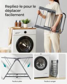 SONGMICS Petit Étendoir à Linge, Séchoir Pliable à 2 Niveaux, Gain de Place, en Métal, pour Petits Vêtements, Serviettes, Salle de Bain, Balcon, 44 x 101 x 54 cm, Blanc Nuage/Gris Tourterelle - Gris tourterelle 44 x 101 x 54 cm (P x L x H) - Voir 4