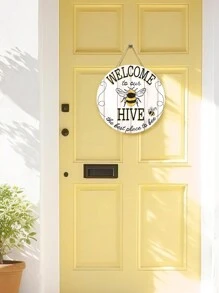 1Pc Bee Welcome To Our Hive Wood Hanging Sign For Home Garden Decor,Rustic Round Wooden Wall Hanging Plaque Sign For Outdoor Decorations 7.9In/12IN,Home Decor ,Room Decor,Wall Decor Gifts Birthday Graduation - Multicolor - View 2