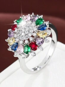 1 件精美向日葵形戒指，带锆石装饰，适合女士情人节、妈妈、母亲、母亲节、礼物 - 彩色 - 查看 12