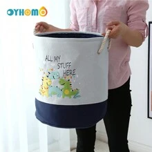 OYHOMO 可折叠布艺洗衣篮 可爱设计收纳篮 带手柄 家居装饰篮 适用于玩具、衣服、毯子、浴室、客厅、卧室收纳 - 恐龍 - 查看 7