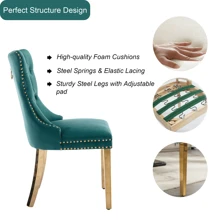 Upholstered High-End Dining Chairs,Tufted Side Chair With Golden Stainless Steel Plating Legs,Nailhead & Back Ring Pull Trim,Kitchen Dining Room Furniture, Tufted Dining Chairs(Green Set Of 4) - màu xanh lá - Xem 4