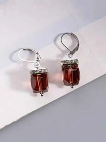 1pair Fashionable Square Shaped Crystal Dangle Earrings, Perfect For Wedding Party Festival, Gift For Women/Girls