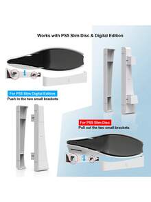 Ps5 Slim Game Console Vertical Stand For Digital & Disc Version, With Storage Drawer And Dual Cooling Fans - White - View 3