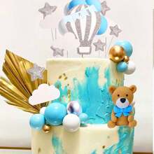 LaVenty 17 PCs Luxury Blue Bear Cake Decoration Teddy Bear Cake Decoration Birthday Cake Decoration Teddy Bear Birthday Party Supplies Teddy Bear Birthday Decoration - Multicolor - View 4