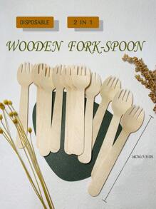 50入組一次性木質叉匙,長度可選擇10cm/11.5cm/14cm/16cm,適合生日派對、野餐、家庭聚會和友人聚會,適用於水果、蛋糕和沙拉,結合叉和匙功能的多功能餐具 - 杏色 - 查看 3