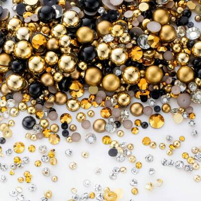 3800pcs-30g Flatback Pearl & Rhinestone For Crafting, 3mm-10mm Resin Diamond Clothing Diy Decoration Accessories Pearl Embellishments In Mixed Sizes