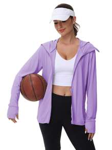 女士 UPF 50+ 轻便透气夹克，防晒户外钓鱼连帽衫，夏季