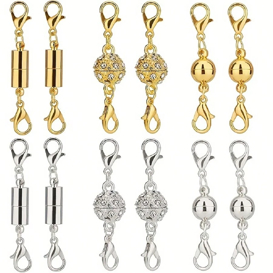 12Pcs Locking Magnetic Jewelry Clasp Magnetic Lobster Clasp Necklace Clasps And Closures Bracelet Extender For Jewelry Making (Gold And Silver)