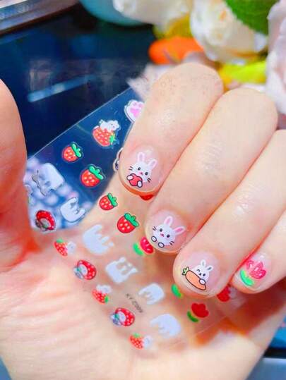 10pcs Glitter Cartoon Cute Nail Stickers Back To School