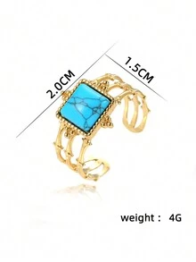 1 Miếng Của phụ nữ Nhẫn Với Màu ngọc lam & Thiết kế kết cấu tre , Mở Nhẫn Với Dầu Áp lực Phong cách - Nhiều màu - Xem 4