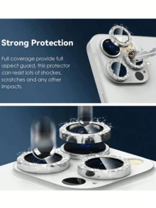 1 Bộ Phim Ống Kính Thủy Tinh Chống Xước Độ Nét Cao 3D Kim Cương Giả Sáng Bóng Tương Thích Với Apple Iphone 15/15pro/15promax/14/13/12/11 Bạc - Bạc - Xem 4