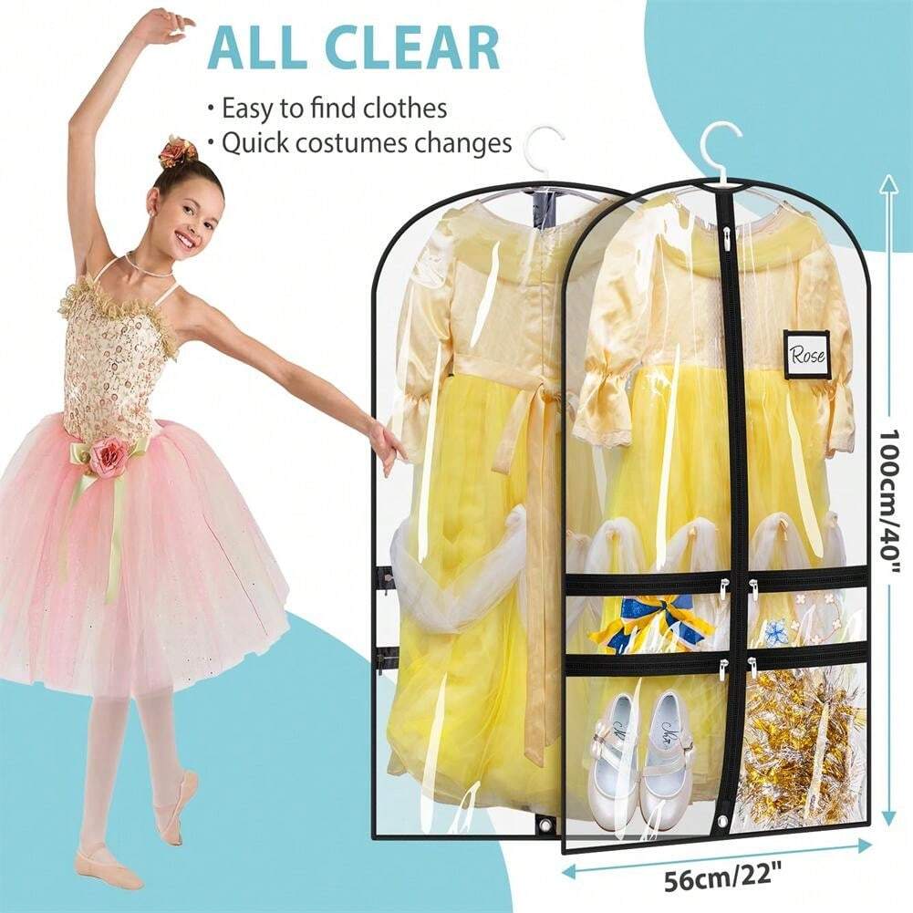 2 Packs Clear Dance Garment Bags For Dancers With 4 Pockets, 40" Kids