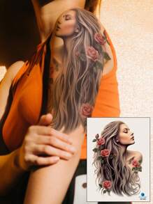 STARTTOOS 美麗個性化的花朵和蝴蝶圖案身體暫時性刺青貼紙,適用於女性,適用於手臂/胸部/腹部/背部 - 彩色 - 查看 4