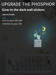 1/2/3/5 Stück Leuchtende Astronauten-Stern-Mond-Schalteraufkleber, Ramadan-Festival-Mondaufkleber, Leuchtende Wandaufkleber für Wohn- und Schlafzimmer, Geschenk zum Eid Mubarak, Eid-Dekorationsaufkleber - Blau - Übersicht 5