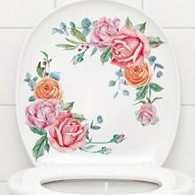 1張防水自黏花和蝴蝶裝飾廁所貼紙,為您的浴室增添浪漫氛圍 - 彩色 - 查看 5