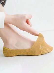 5雙女式純色隱形船襪,卡通貓圖案,防滑、透氣、薄款、百搭