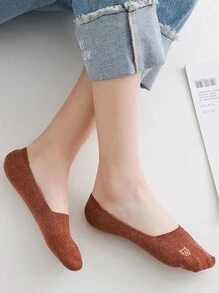 5雙女式純色隱形船襪,卡通貓圖案,防滑、透氣、薄款、百搭