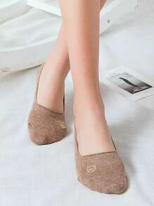 5雙女式純色隱形船襪,卡通貓圖案,防滑、透氣、薄款、百搭